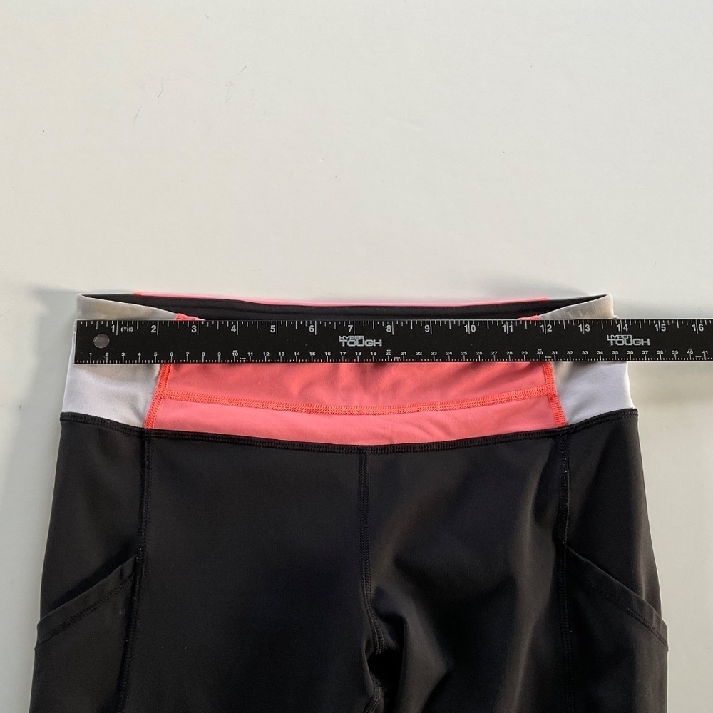 Lululemon Speed Up Black Leggings Sz 6 Coral Pink Zip Pocket  Ruched Ankle Gym - Picture 4 of 13